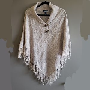 Karen Scott Sweater Poncho Cable Knit Sweater Fringe LG XL